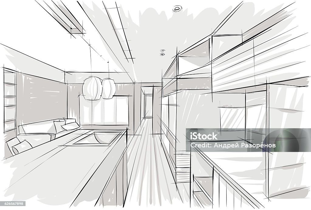 Vector sketch of kitchen Vector image Architecture stock vector