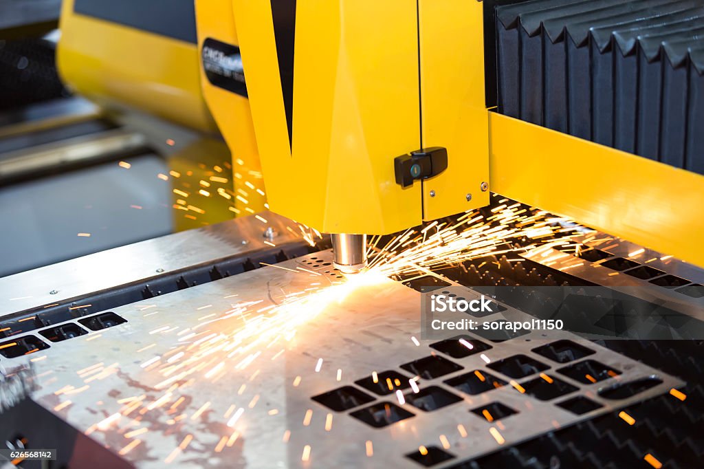 CNC laser cutting metal sheet High precision CNC laser cutting metal sheet Sheet Metal Stock Photo
