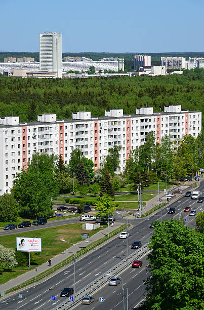 Moscow, Russia .Top view of Solnechnaya alley in Zelenograd stock photo