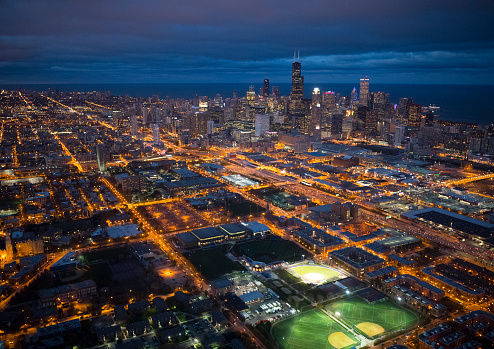 Wrigley field of Chicago seen from above