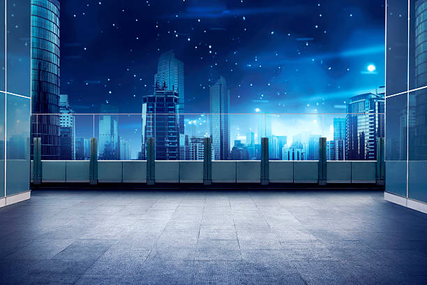 istock Roof top balcony with cityscape background 626577764