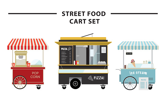 Street food cart vector illustration set