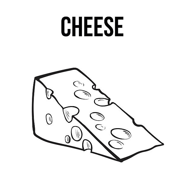 illustrazioni stock, clip art, cartoni animati e icone di tendenza di pezzo di formaggio svizzero disegnato a mano, illustrazione vettoriale in stile schizzo - cheese isolated portion dutch culture