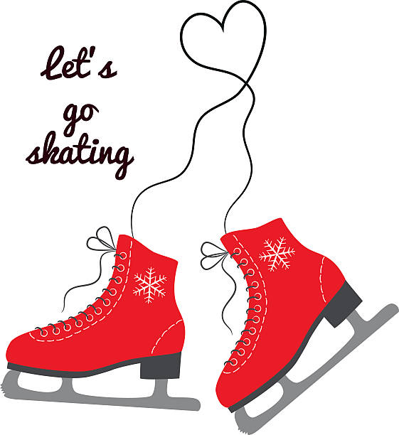 The skates icon with text "Let's go skating". The skates icon with text "Let's go skating". Figure skates symbol. Flat Vector illustration. ice skating stock illustrations