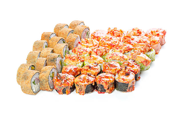 Sushi pieces collection, on a white background
