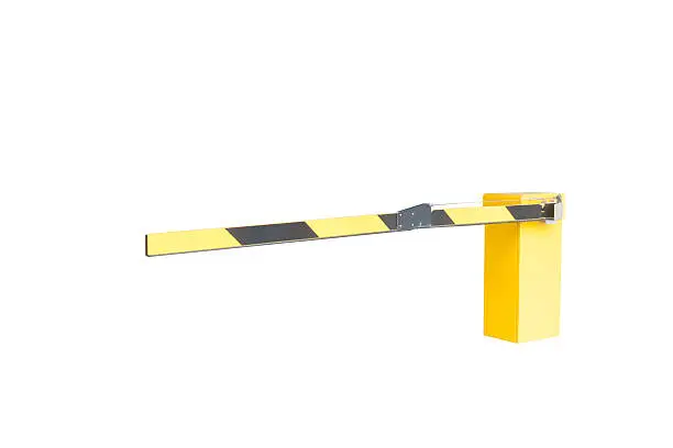 automatic barrier of yellow color on a white background