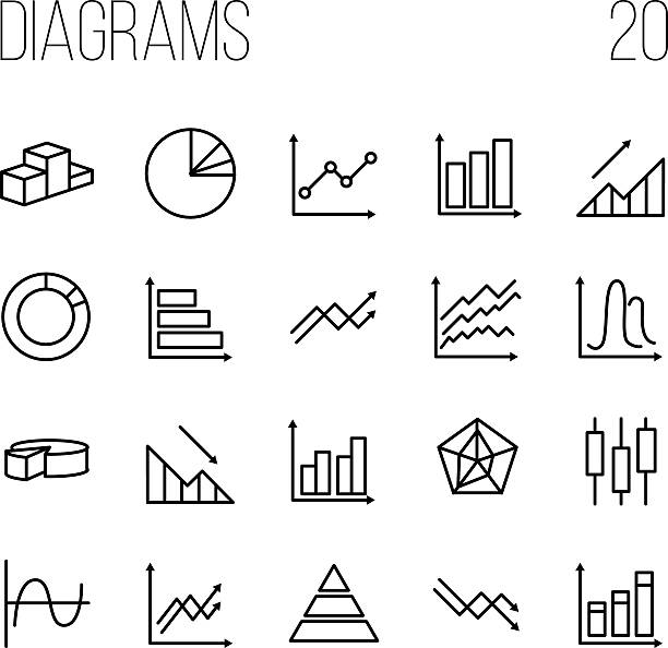 다이어그램 및 그래프의 간단한 집합 - graph arrow sign chart single line stock illustrations