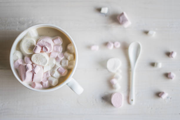 Cup of hot cocoa with marshmallows stock photo