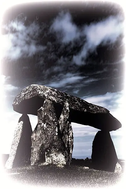 Toned image of the Pentre Ifan, is a prehistoric megalithic communal stone, burial chamber which dates from approx 3500BC in Pembrokeshire, Wales, UK