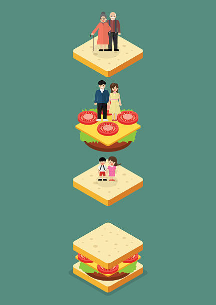 поколение сэндвичей - multi generation family stock illustrations
