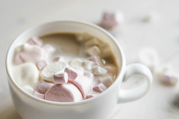 Cup of hot cocoa with marshmallows stock photo