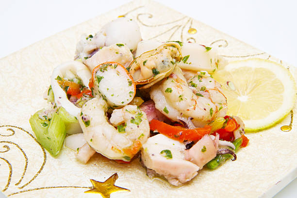 istock seafood salad on decorated dish 626593334