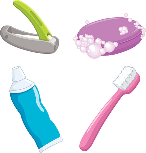 ilustrações de stock, clip art, desenhos animados e ícones de vector illustration of bathroom items - toenail hair salon cosmetics make up