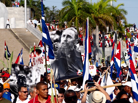 Havana, Сuba - May 1, 2016:         People in the International workers Day Parade
