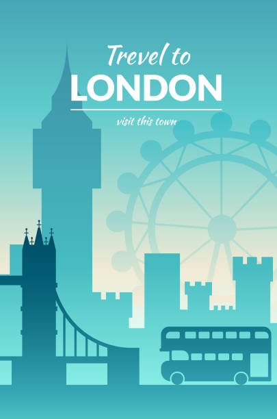 Famous London city scape in color. vector art illustration