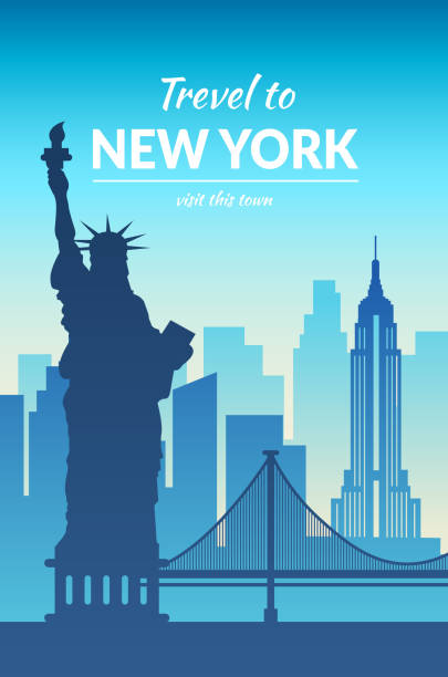 Famous New York city scape in color. vector art illustration