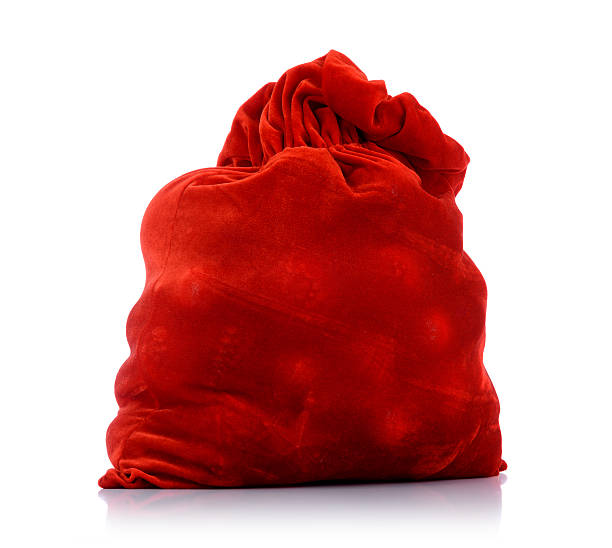 istock Santa Claus red bag full, on white background. 626608458
