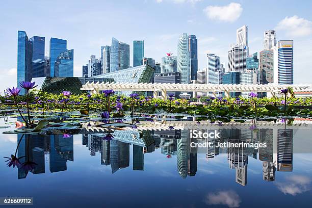 Singapore Skyline Foto de stock y más banco de imágenes de República de Singapur - República de Singapur, Arquitectura exterior, Banco - Edificio financiero