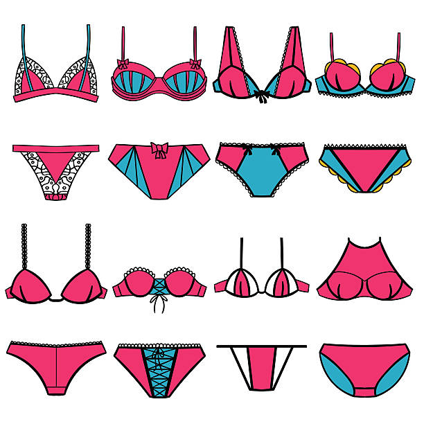 Collection of lingerie. Panty and bra set. - ilustração de arte vetorial