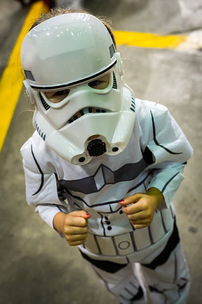 Sheffield, United Kingdom - June 12, 2016: Young girl dressed as a stormtrooper from 'Star Wars' at the Yorkshire Cosplay Convention at Sheffield Arena