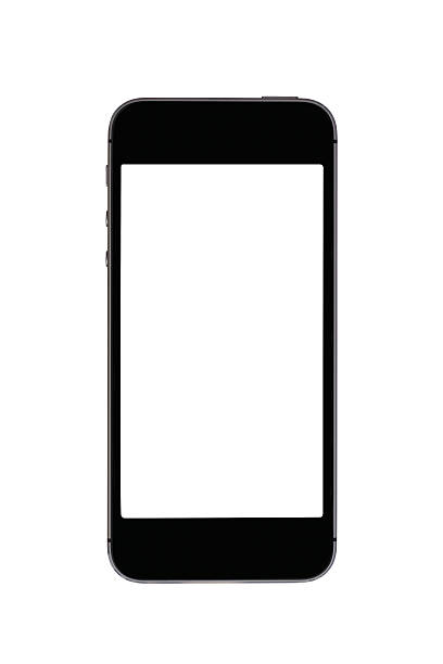 istock Top view of black mobile phone isolated on white background 626617460
