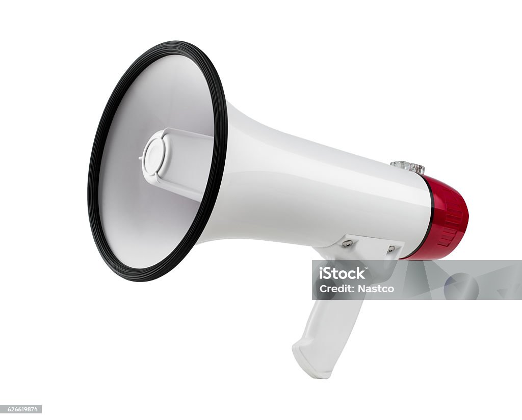 Megaphone Close up of a megaphone isolated on white background Megaphone Stock Photo