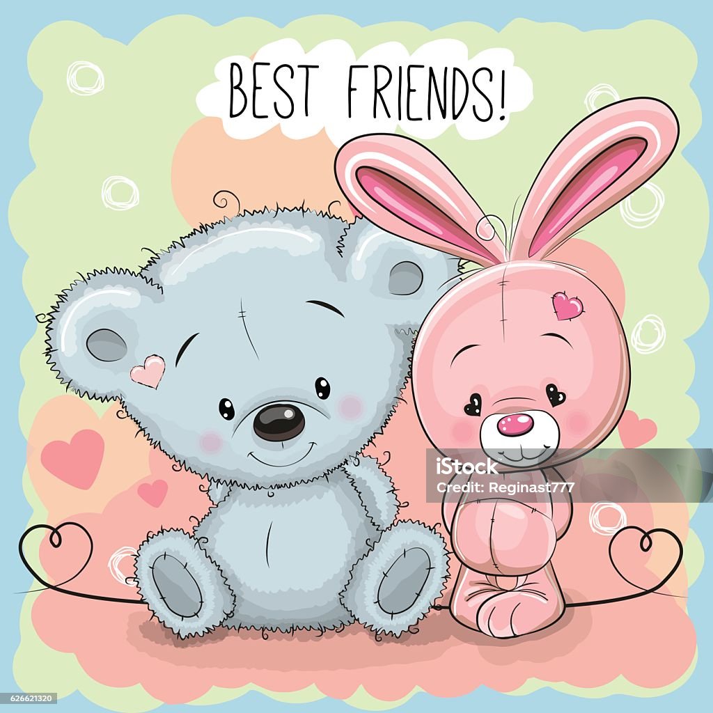 Cute Bear and rabbit Cute cartoon Bear and rabbit best friends Laughing stock vector