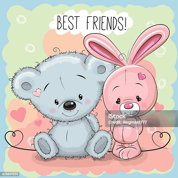 Cute Bear And Rabbit Stock Illustration - Download Image Now - Laughing, Animal, Animal Hair