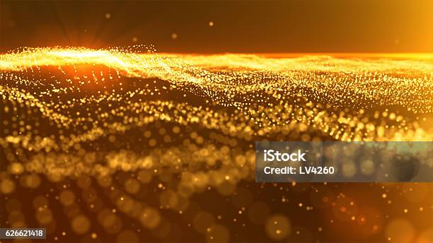 Luxurious Gold Sparkling Particles Wave Background Stock Photo - Download Image Now - Abundance, Gold Colored, Wave Pattern