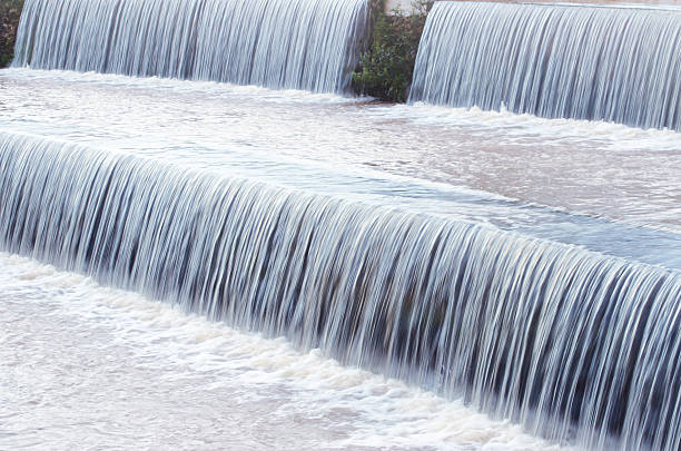 istock Double waterfall of a lake. Artificial water falling 626624864