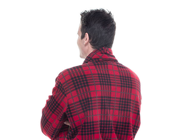 istock Rear view of man in bathrobe 626626056