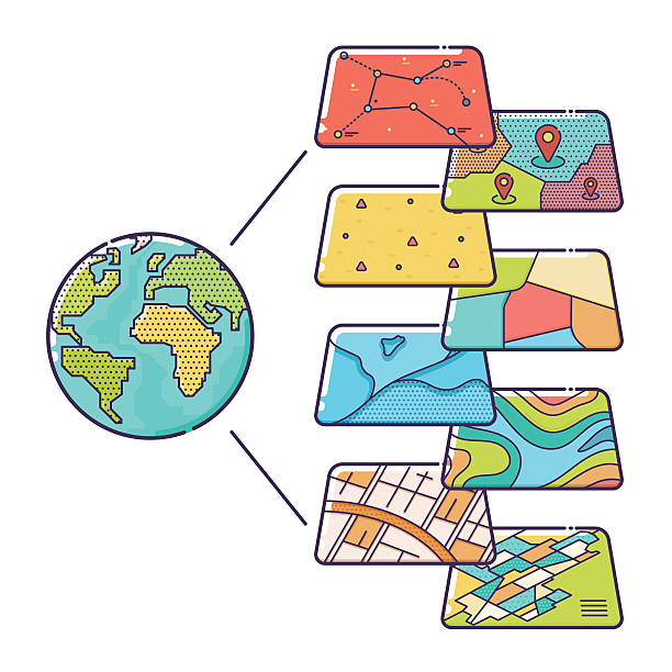GIS Concept Data Layers for Infographic Vector Illustration of GIS Spatial Data Layers Concept for Business Analysis, Geographic Information System, Icons Design, Liner Style gi icon stock illustrations