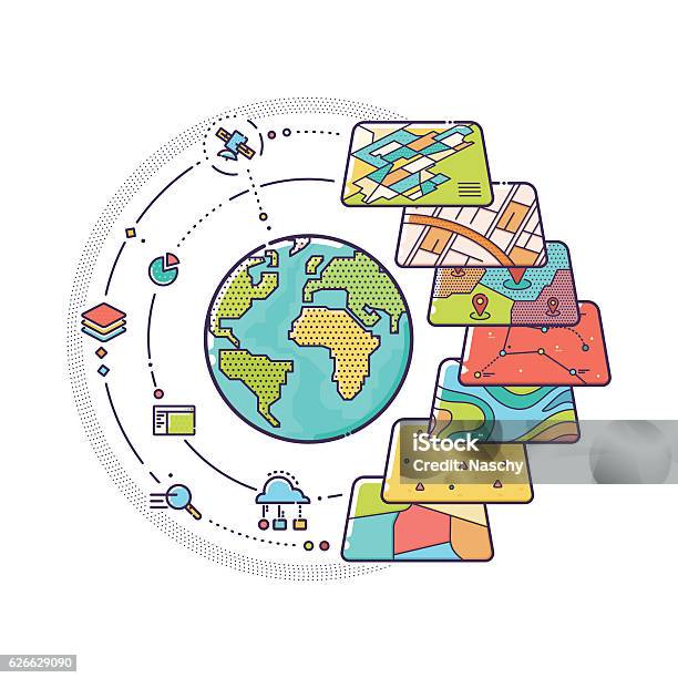 Gis Concept Data Layers For Infographic Stock Illustration - Download Image Now - Gi - Martial Arts Clothing, Physical Geography, Map