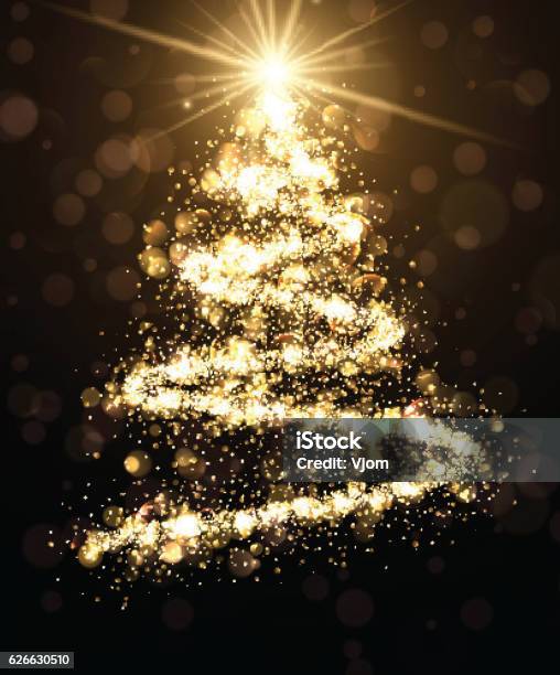 Golden Background With Christmas Tree Stock Illustration - Download Image Now - Christmas Tree, Illuminated, Tree