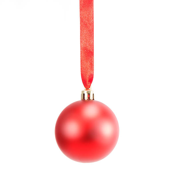 istock Red Christmas ball hanging on ribbon Isolated 626631704