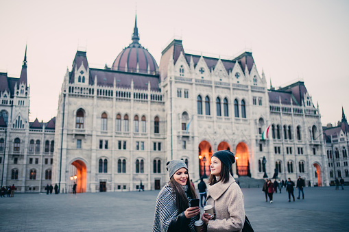 girls taking selfie in Budapest