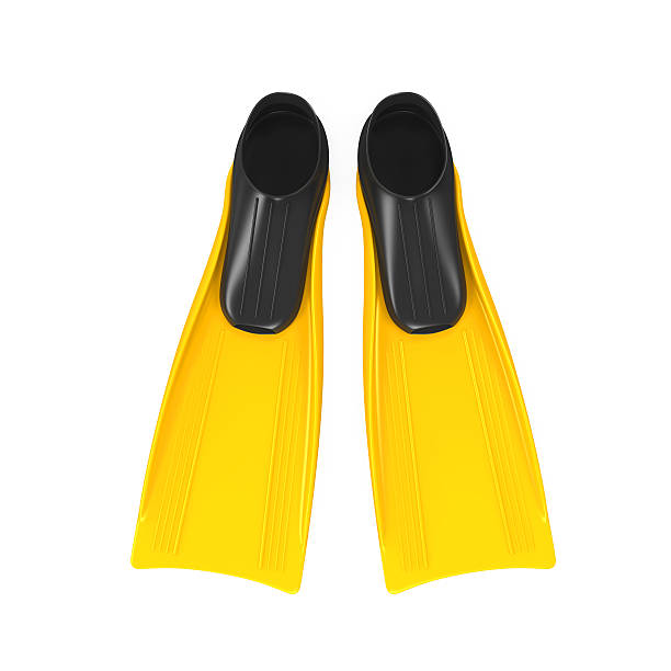 Yellow Flippers Isolated Yellow Flippers isolated on white background. 3D render diving flippers stock pictures, royalty-free photos & images