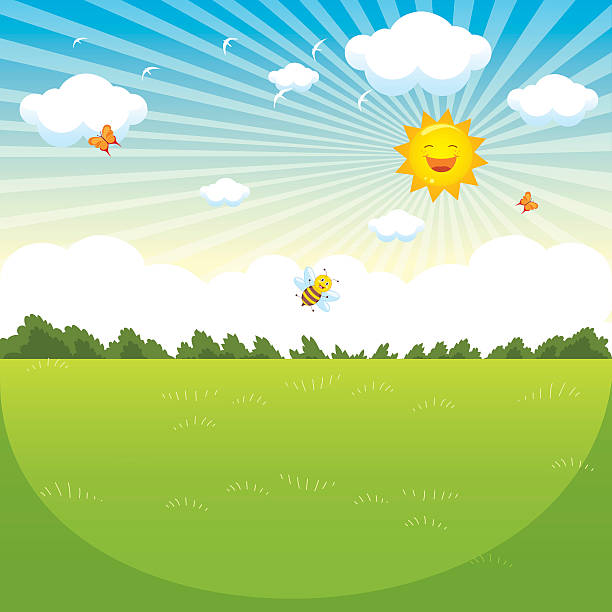 ilustraciones, imágenes clip art, dibujos animados e iconos de stock de ilustración vectorial de paisaje verde - sunny day
