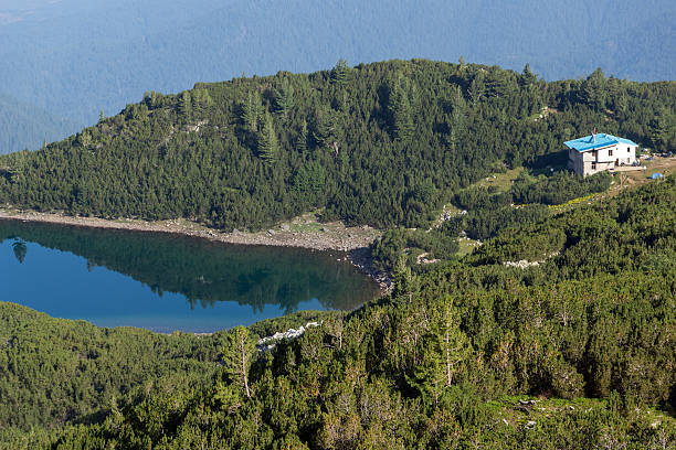 vista incredibile con cielo limpido del lago sinanitsa, monte pirin - clear sky panoramic grass scenics foto e immagini stock