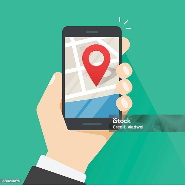 Mobile Phone Geo Location Smartphone Gps Navigator City Map Pointer Stock Illustration - Download Image Now