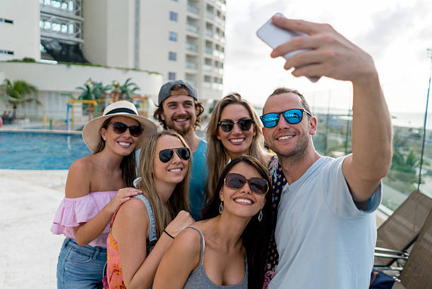 istock Group of friends taking a selfie on vacations 626640674