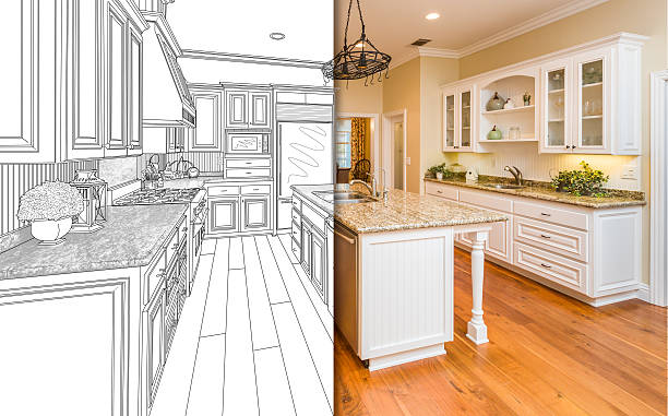 istock Split Screen Of Drawing and Photo of New Kitchen 626642630