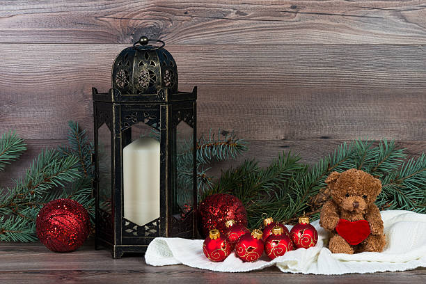 istock Christmas background with decorations on wooden board 626643680