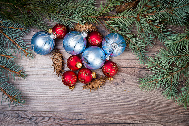 istock Christmas background with decorations on wooden board 626644156