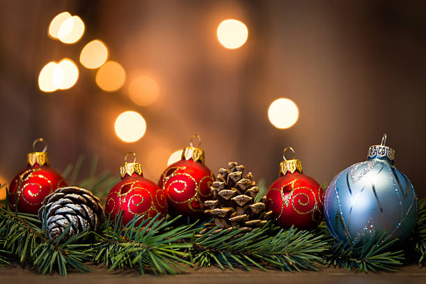istock Christmas background with decorations on wooden board 626644616
