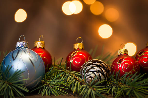 istock Christmas background with decorations on wooden board 626644698