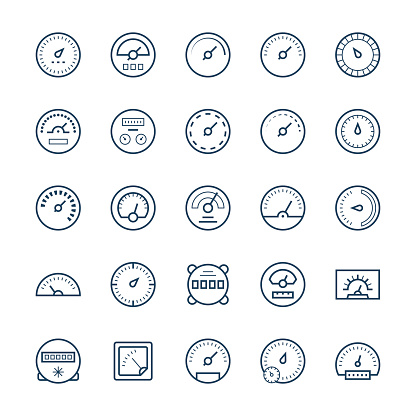 Meter vector icons in thin line style.