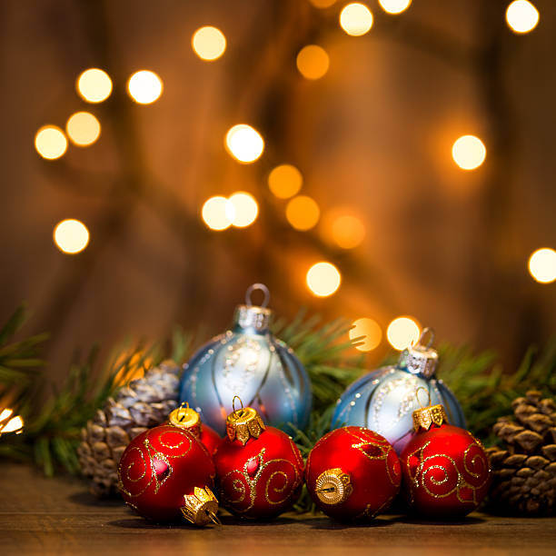 istock Christmas background with decorations on wooden board 626645100