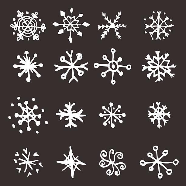 Hand-drawn snowflakes set Snowflake doodle graphic hand-drawn set. Collection of snowflakes for christmas winter design. snowflake shape drawings stock illustrations