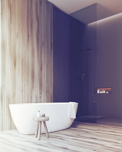 istock bathroom with a tub and a wall 626648836